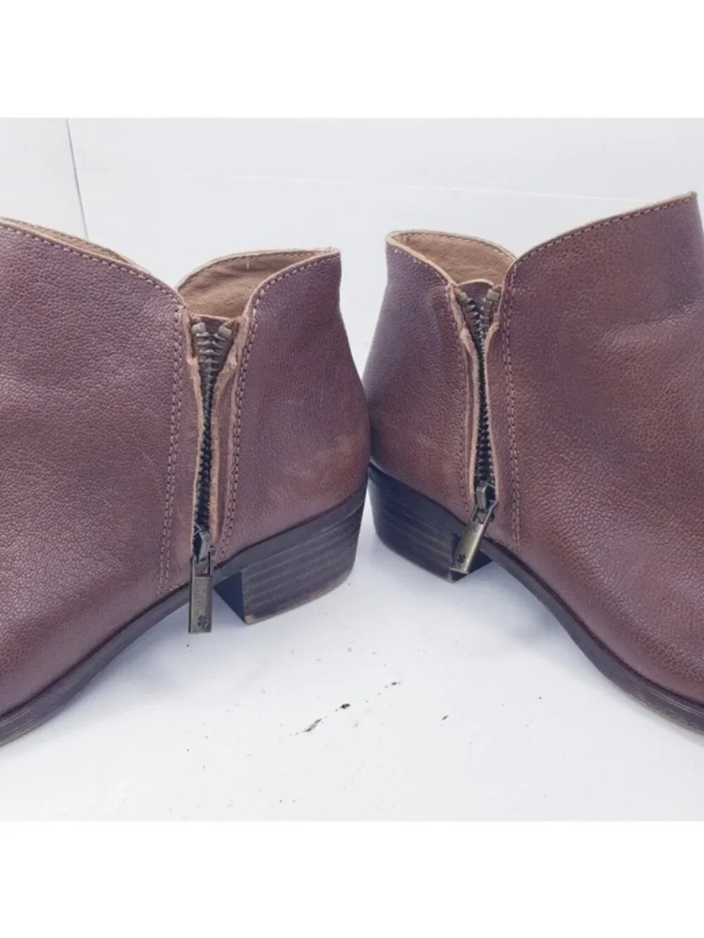 Lucky Brand Barough Brown Leather Stacked Heel Ankle Boots Booties Womens Size 6
